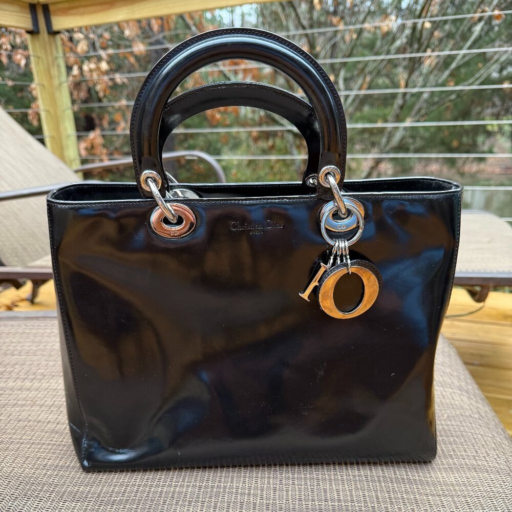 Lady Dior Leather Black Handbag with Shoulder Strap